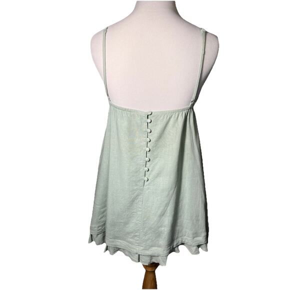 Princess Polly Empress of Love Mini Dress Sage Green Size 6 Linen Blend Ruffle - Picture 3 of 15